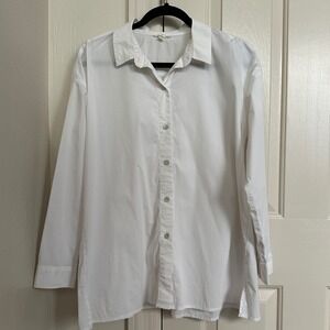 Eileen Fisher Petite White Organic Cotton Button Down Long Sleeve Shirt Top LP